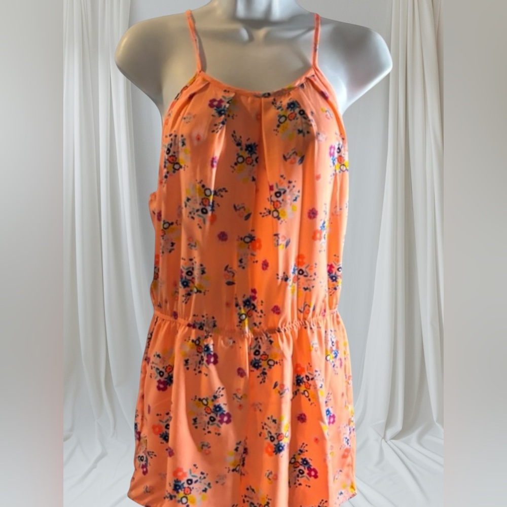 Mine Vibrant Orange Floral Sleeveless Short Romper Size Small NWOT